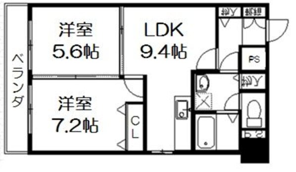 中洲川端駅 徒歩6分 2階の物件間取画像